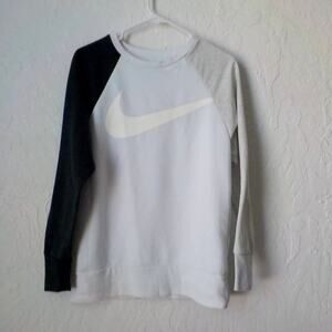 Nike White Colorblock Sweatshirt Check Swoosh Print Logo Dri Fit Women size XS